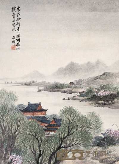 吴石仙 杏花城郭 镜心 37×27cm